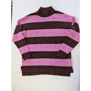 LOFT Petite M Pink Brown Striped Mock Neck Sweater Soft Grunge Preppy Y2K